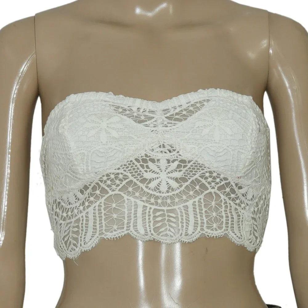 Free People Fp One Lumi Bandeau La Fleur White Smocked Crochet Strapless Top